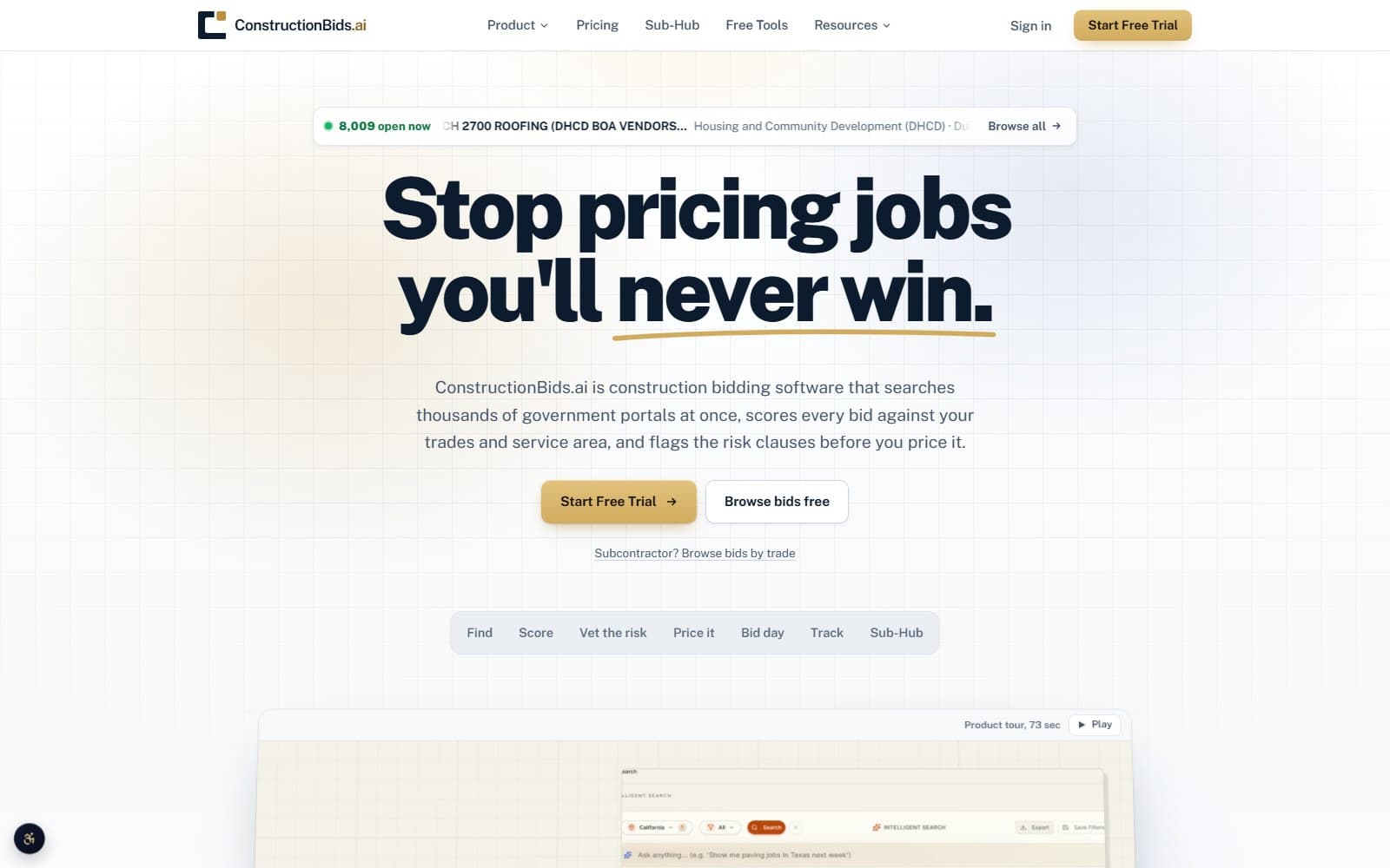 ConstructionBids.ai website screenshot