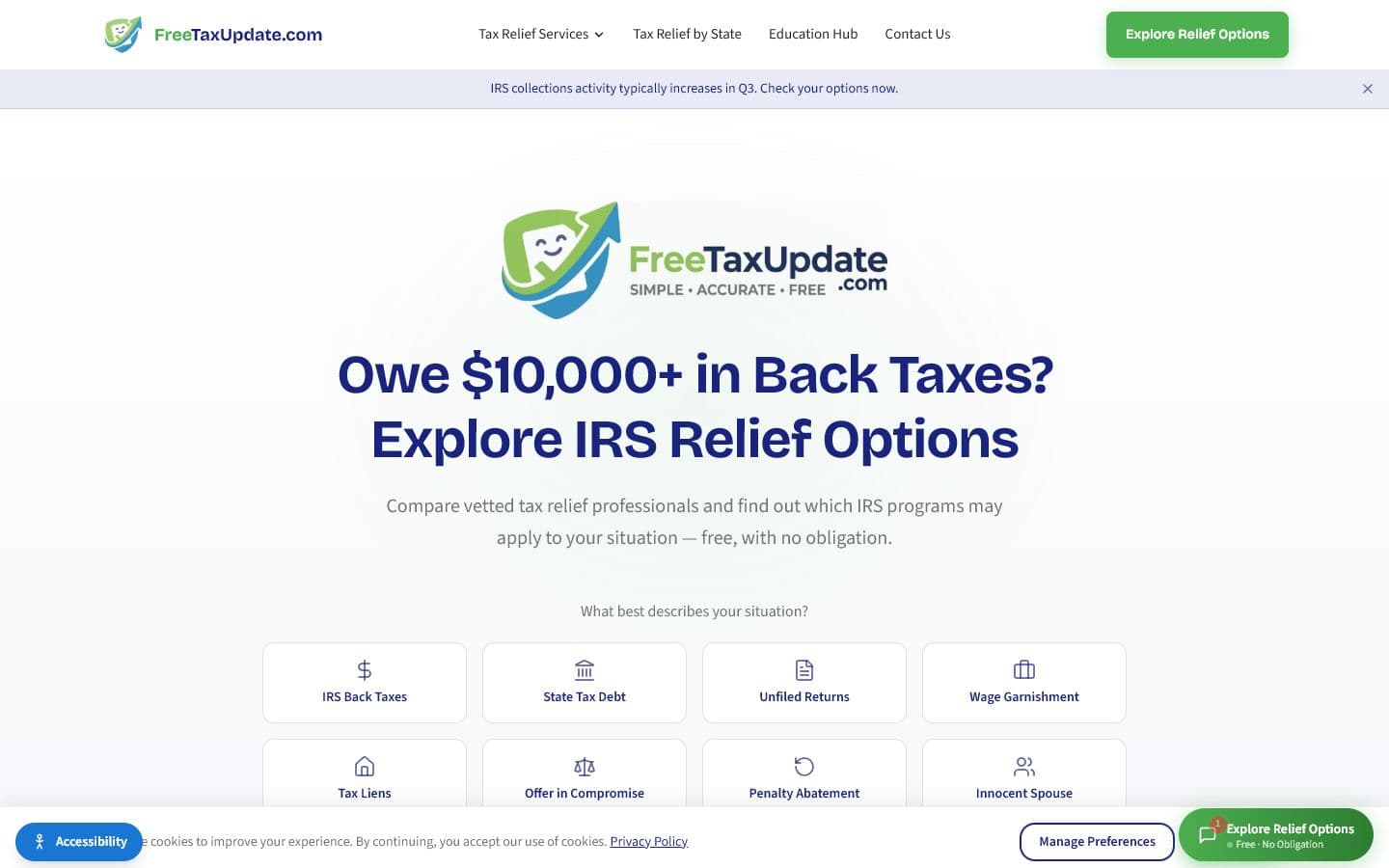 FreeTaxUpdate.com website screenshot